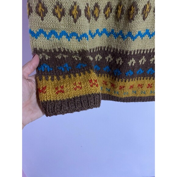 Vtg Cardigan Sweater M Brown Wool 70s Western Fall Bohemian Aztec Cabincore - Picture 10 of 14
